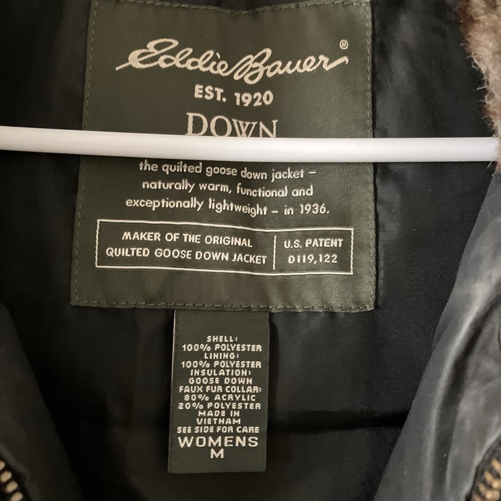 Eddie Bauer Faux Fur Collar Premium Goose Down Brown Puffer Vest Size M Outdoor - Picture 3 of 7